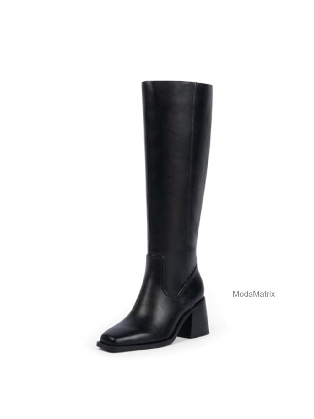 Knee High Boots Faux Leather Square Toe Chunky Heel Zip Tall Womens